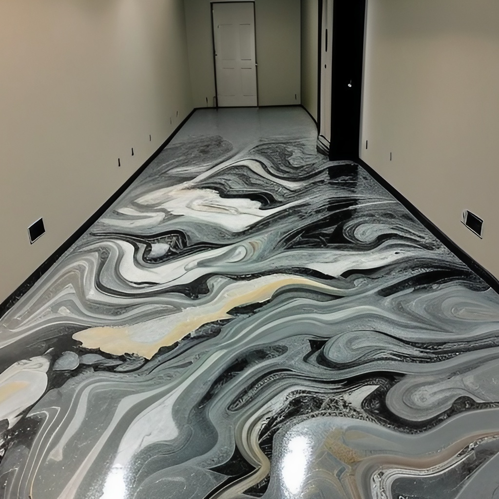 Black and white metallic epoxy hallway